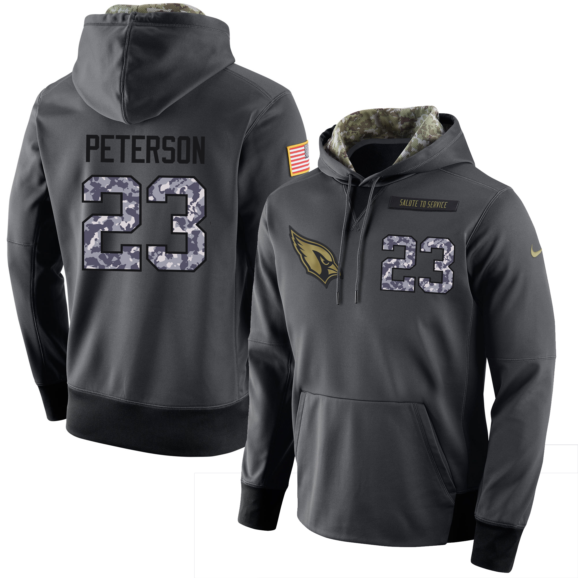 NFL Men's Nike Arizona Cardinals #23 Adrian Peterson Stitched Black Anthracite Salute to Service Player Performance Hoodie